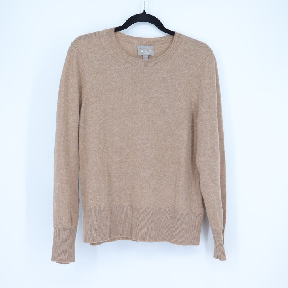 J. Crew 100% Cashmere Crewneck Sweater Heathered Camel Tan Classic Fit Women's M